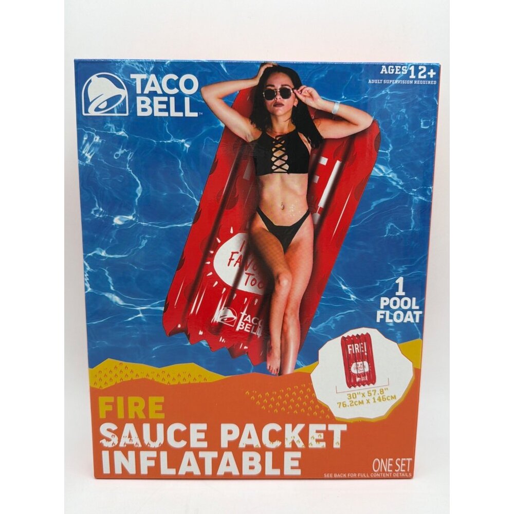 Taco Bell Fire Sauce Packet Inflatable Pool Float 30" X 57.8" Red Ages 12+